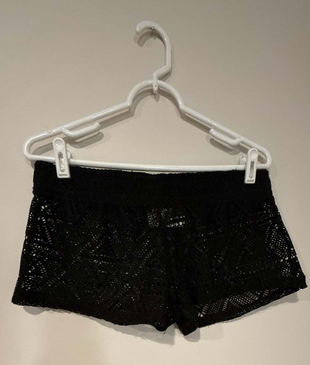 Lagaci Black Crochet Lace Beach Cover-Up Shorts
